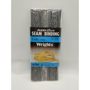 Wrights Seam Binding Flexi-Lace 3 Yds 116 305 - Dk Gray 71 - Sewing Vintage 1986